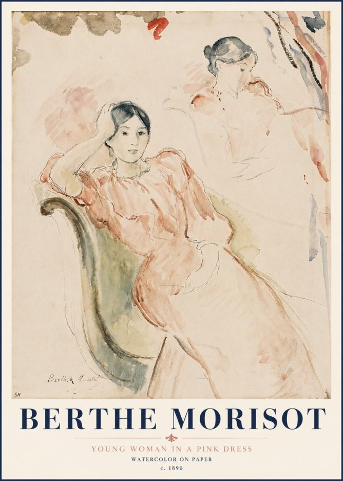 Berthe Morisot Young Woman in a Pink Dress II No6 - Póster