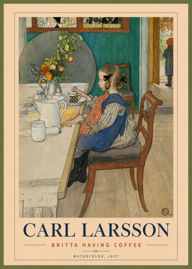 Carl Larsson Britta Having Coffee No5 - Póster