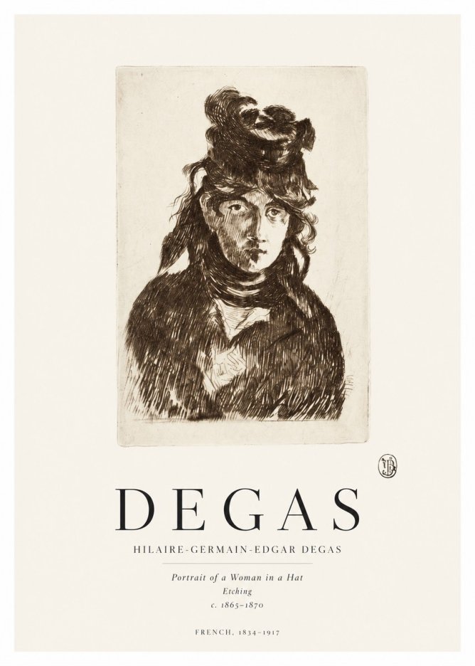 Edgar Degas Portrait of a Woman in a Hat No1 - Póster