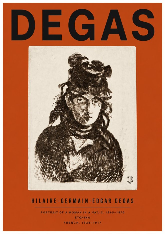 Edgar Degas Portrait of a Woman in a Hat No4 - Póster