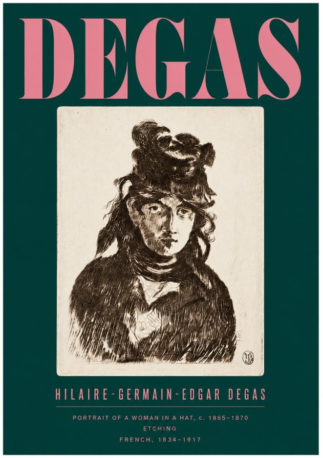 Edgar Degas Portrait of a Woman in a Hat No5 - Póster