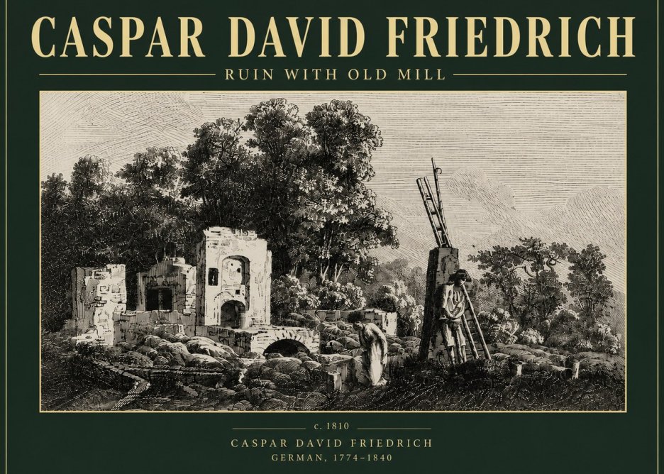 Caspar David Friedrich Ruin with Old Mill No4 - Póster