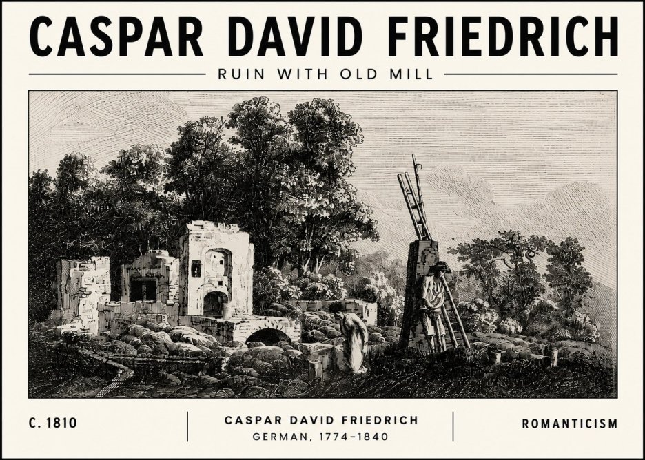 Caspar David Friedrich Ruin with Old Mill No5 - Póster