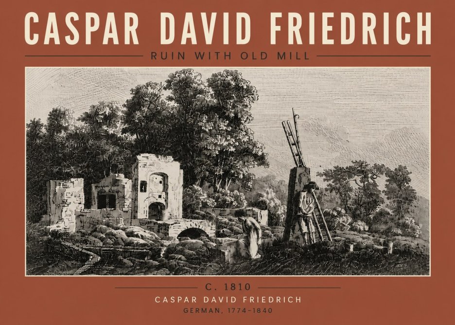 Caspar David Friedrich Ruin with Old Mill No6 - Póster