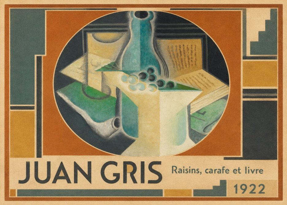 Juan Gris Raisins, Carafe Et Livre No1 - Póster