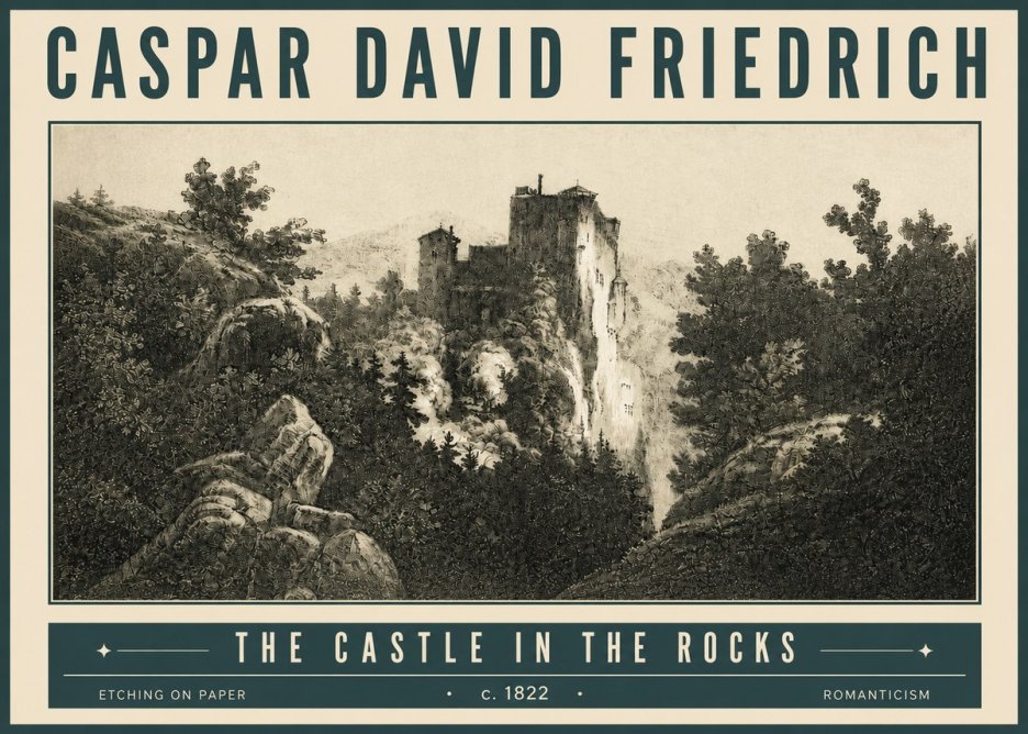 Caspar David Friedrich The Castle in the Rocks No4 - Póster