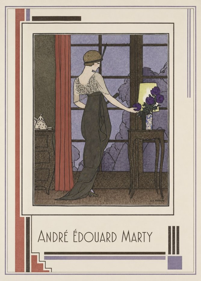 André Édouard Marty Lady at the Window with Roses No1 - Póster