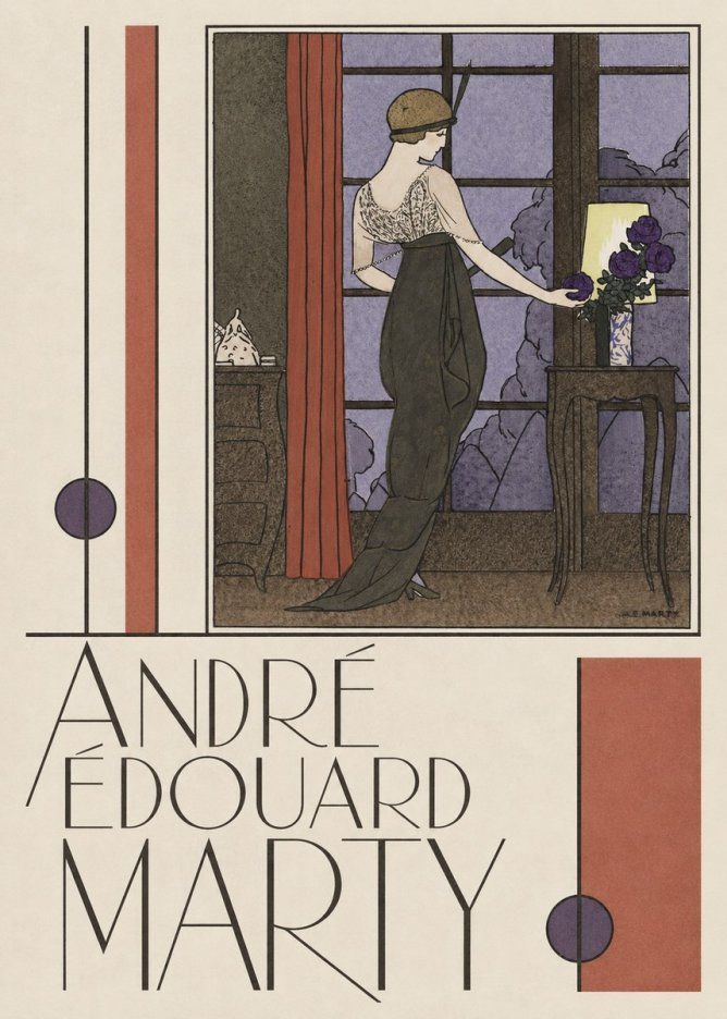 André Édouard Marty Lady at the Window with Roses No3 - Póster
