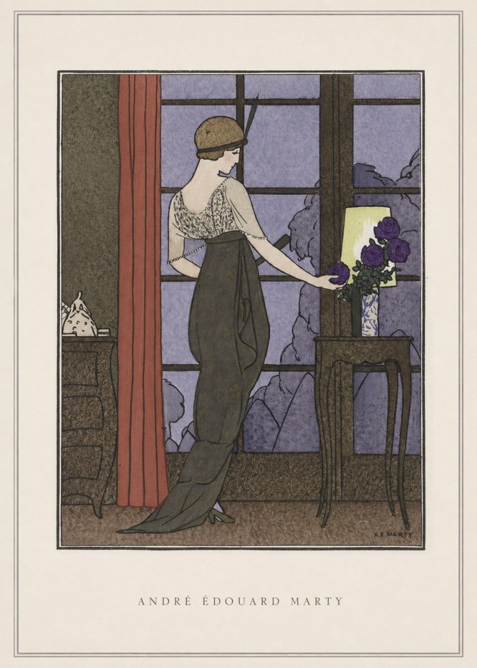 André Édouard Marty Lady at the Window with Roses No4 - Póster