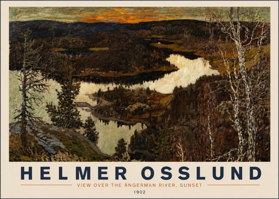 Helmer Osslund View over the Angerman River, Sunset No3 - Póster