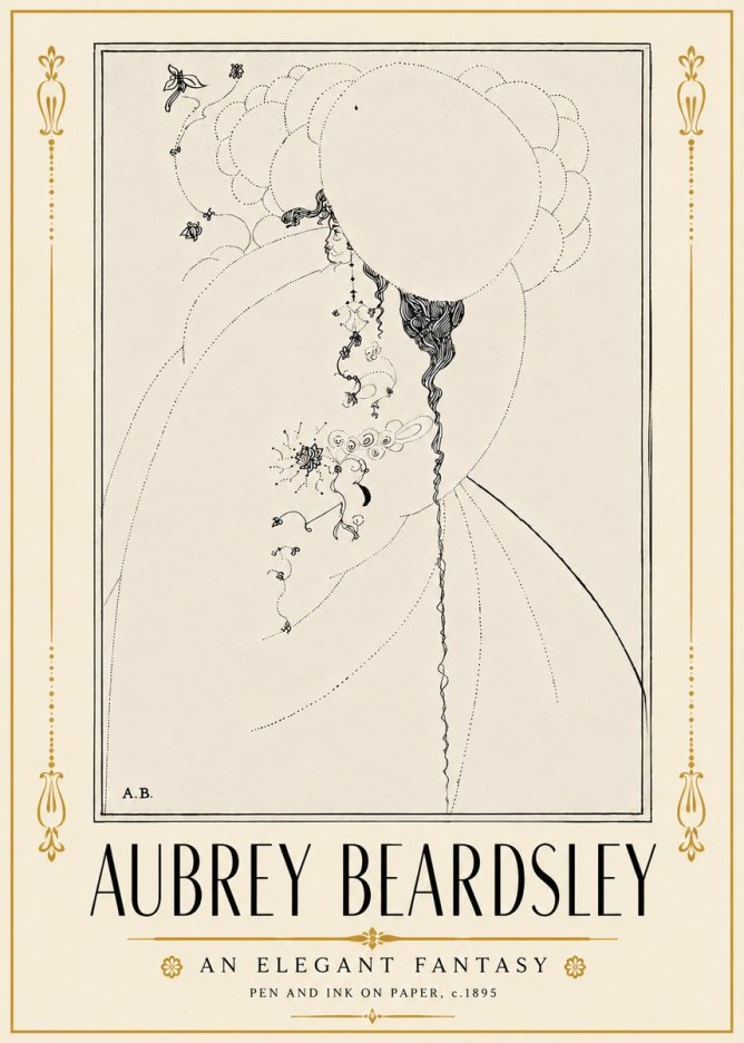 Aubrey Beardsley An Elegant Fantasy No5 - Póster