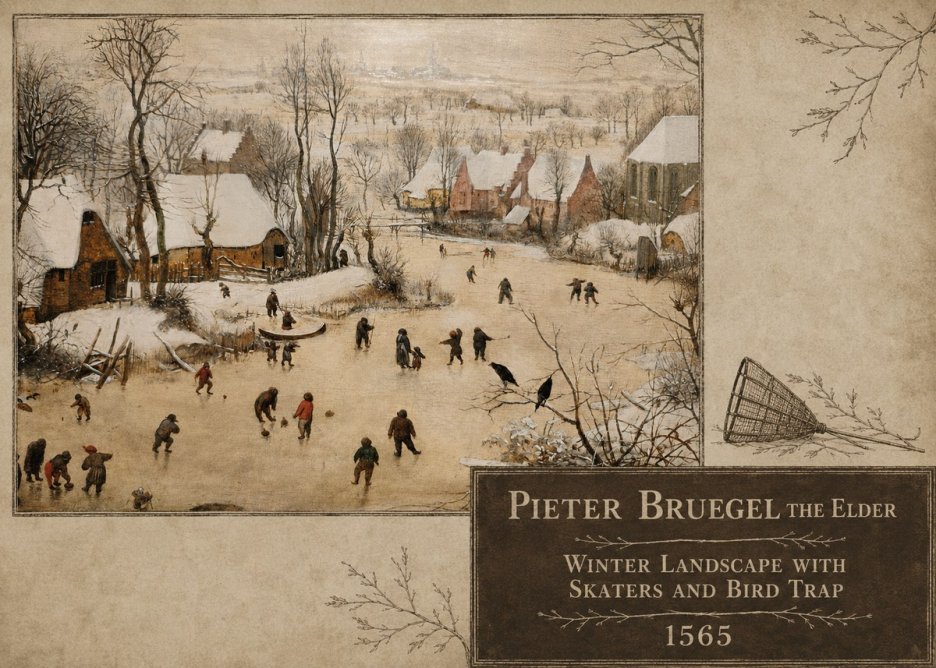 Pieter Bruegel Winter Landscape with Skaters and Bird Trap No5 - Póster