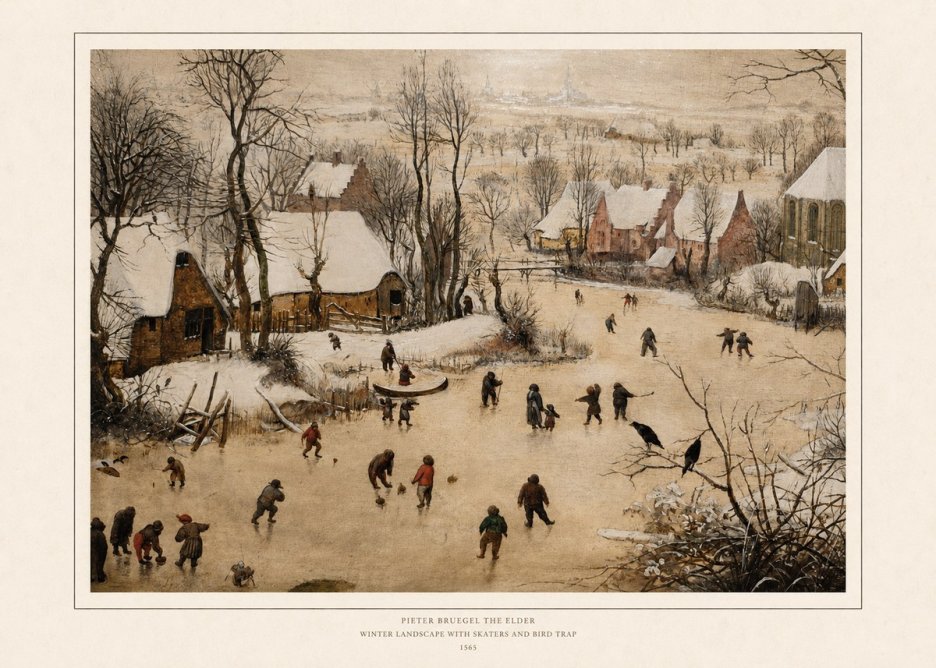 Pieter Bruegel Winter Landscape with Skaters and Bird Trap No6 - Póster