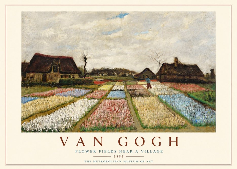 Van Gogh Flower Fields Near a Village No3 - Póster