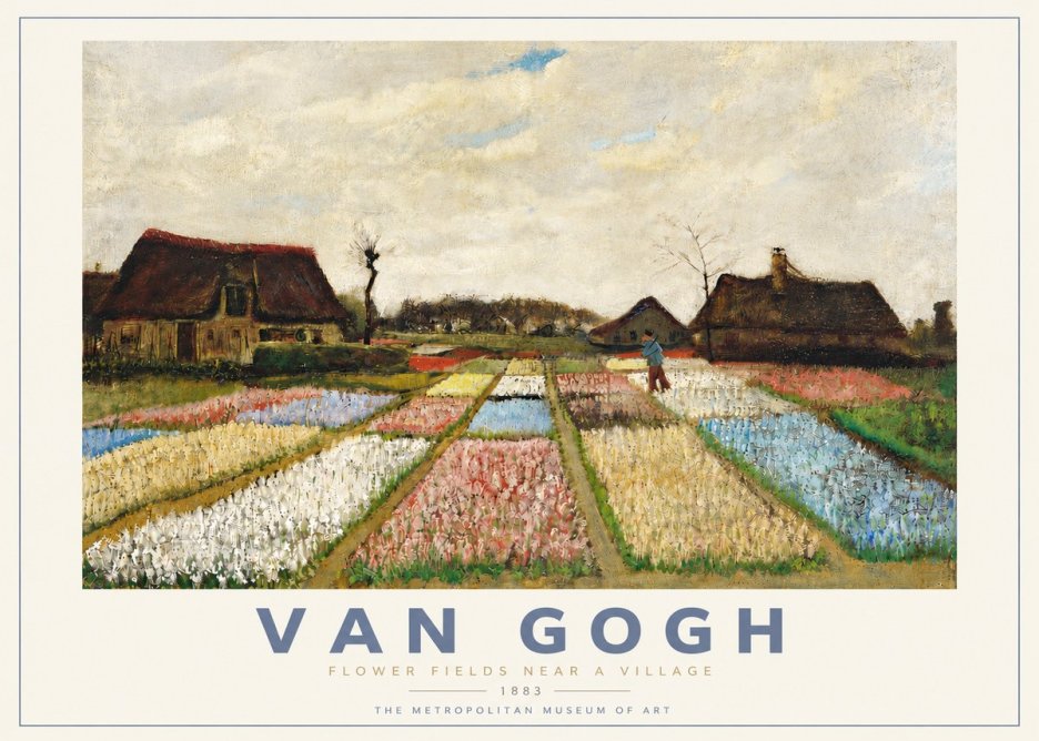 Van Gogh Flower Fields Near a Village No4 - Póster