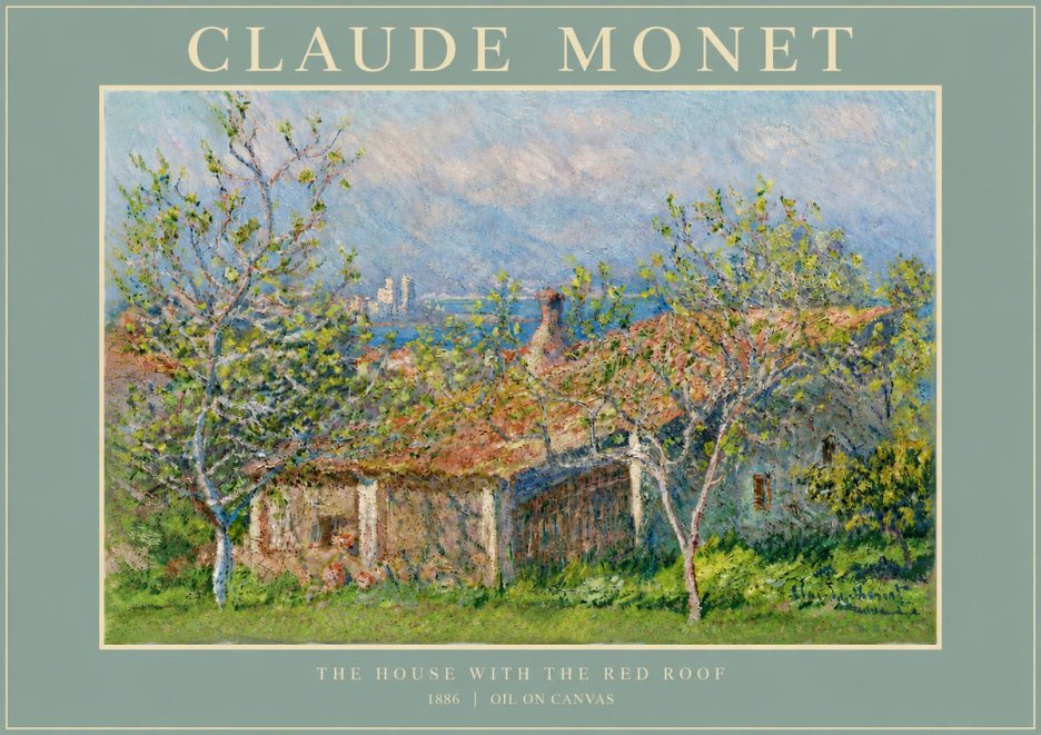 Monet The House with the Red Roof No4 - Póster