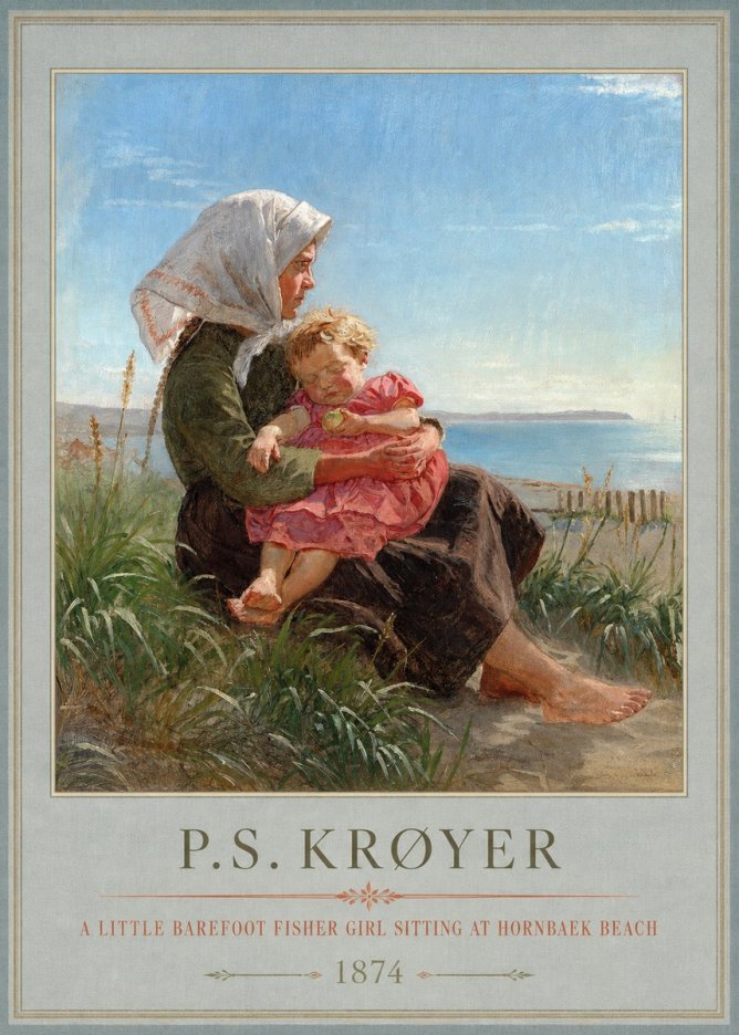 P.S. Krøyer A Little Barefoot Fisher Girl Sitting at Hornbaek Beach No1 - Póster