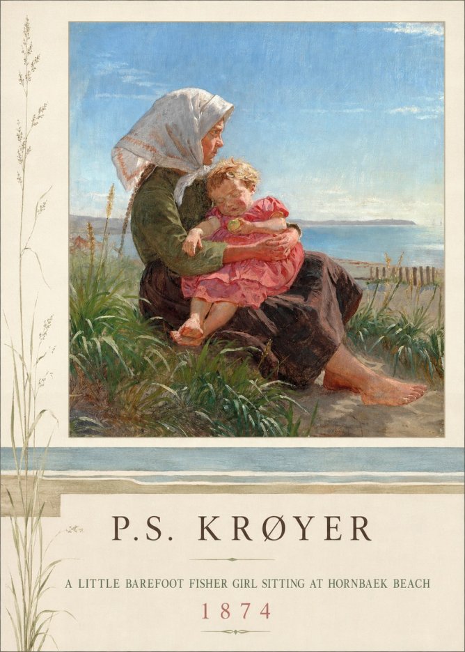 P.S. Krøyer A Little Barefoot Fisher Girl Sitting at Hornbaek Beach No2 - Póster