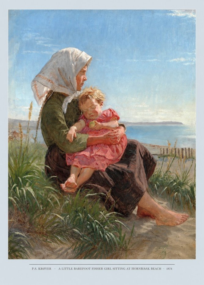 P.S. Krøyer A Little Barefoot Fisher Girl Sitting at Hornbaek Beach No5 - Póster