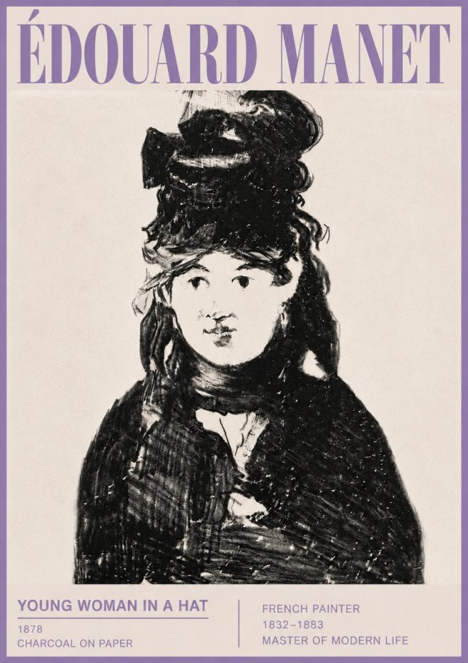 Édouard Manet Young Woman in a Hat III No5 - Póster