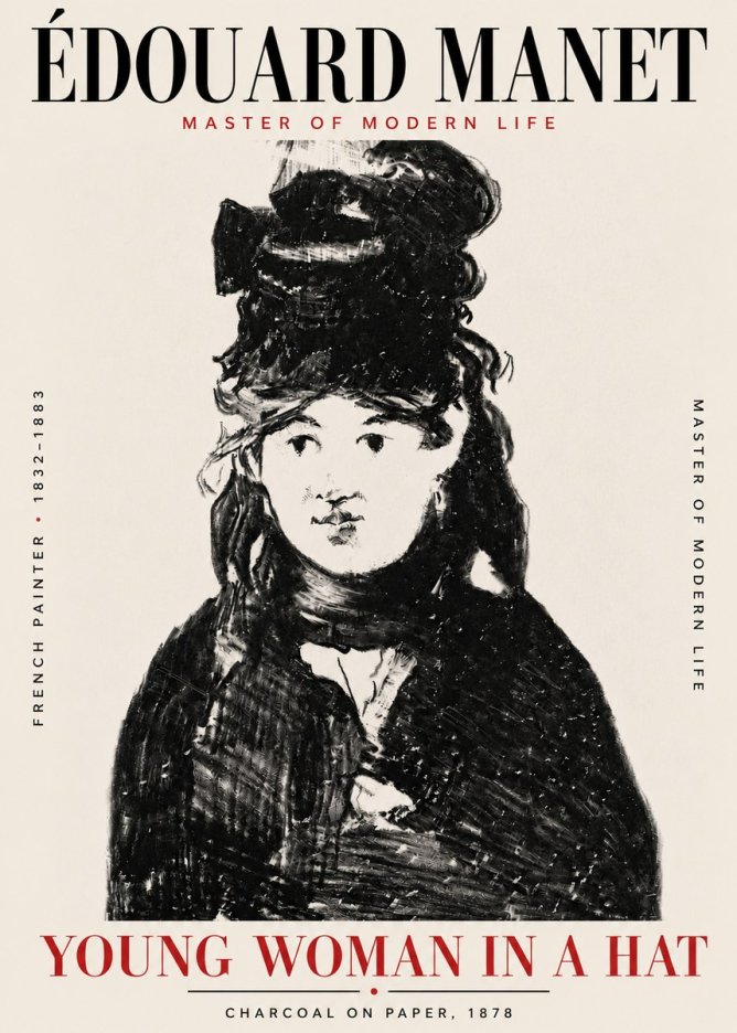 Édouard Manet Young Woman in a Hat III No6 - Póster