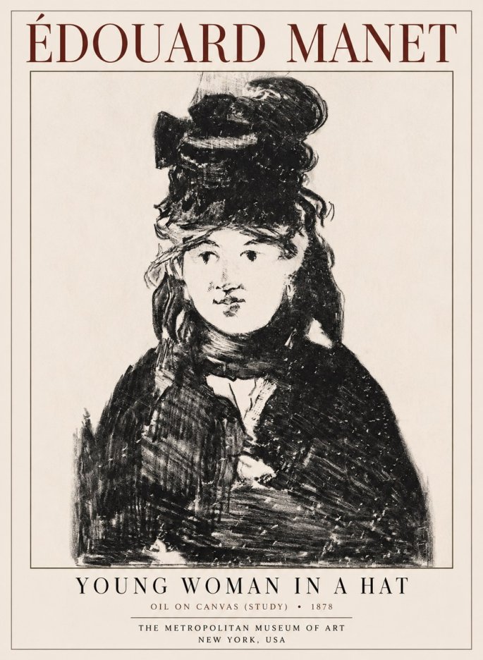 Édouard Manet Young Woman in a Hat IV No1 - Póster