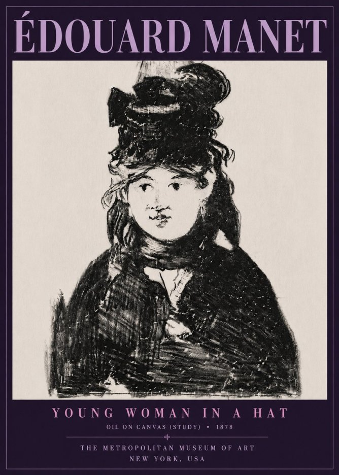 Édouard Manet Young Woman in a Hat IV No6 - Póster