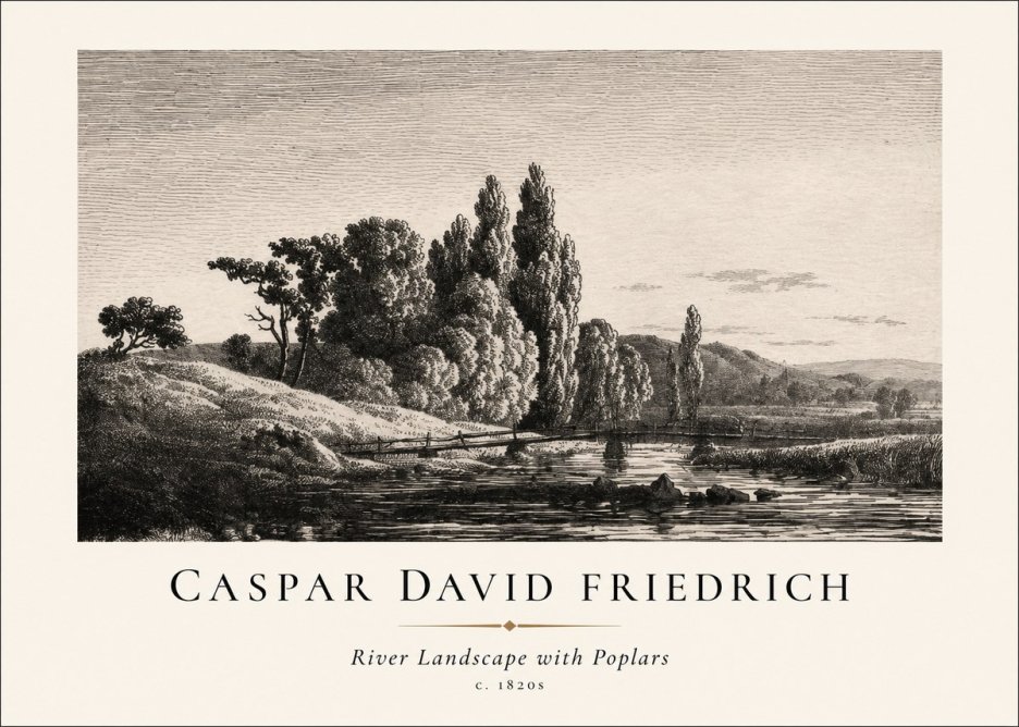 Caspar David Friedrich River Landscape with Poplars No1 - Póster