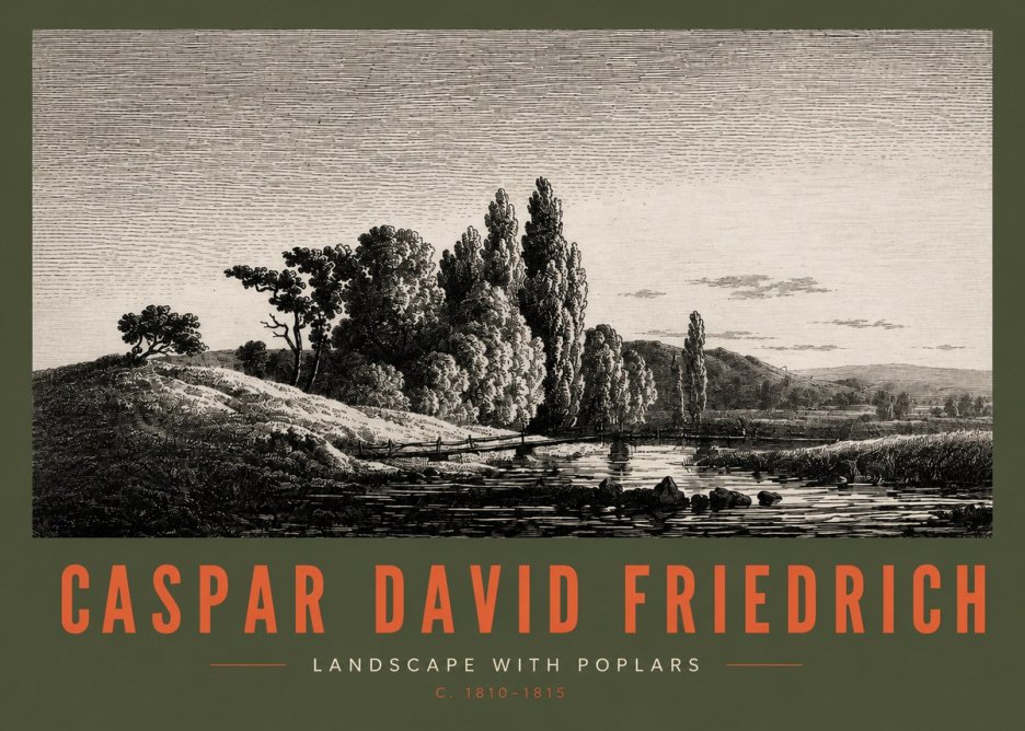 Caspar David Friedrich River Landscape with Poplars No3 - Póster