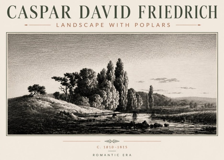 Caspar David Friedrich River Landscape with Poplars No6 - Póster