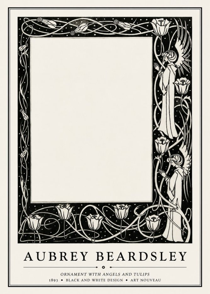 Aubrey Beardsley Ornament with Angels and Tulips No1 - Póster