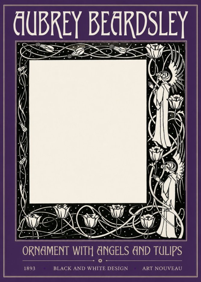 Aubrey Beardsley Ornament with Angels and Tulips No2 - Póster