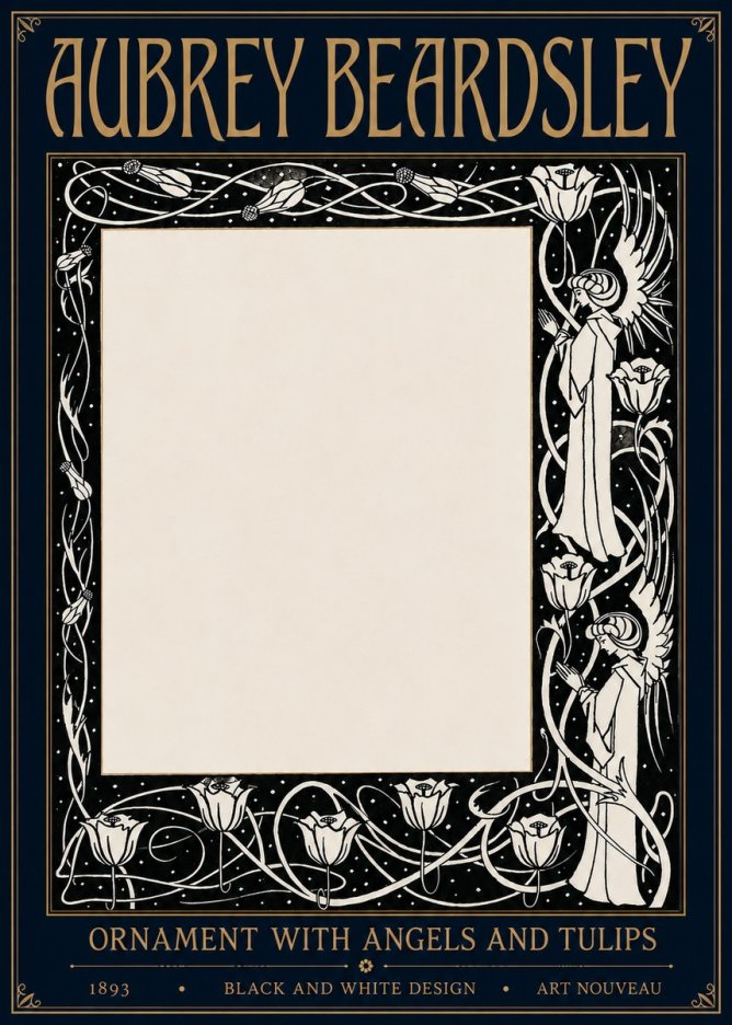 Aubrey Beardsley Ornament with Angels and Tulips No6 - Póster