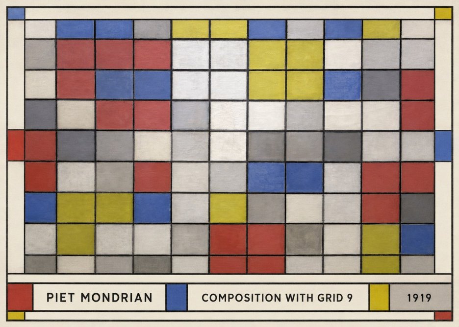 Piet Mondrian Composition with Grid 9 No1 - Póster