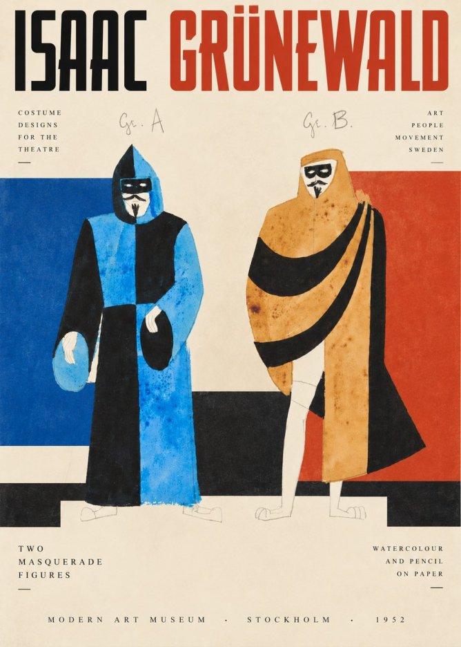 Isaac Grünewald Two Masquerade Figures - Costume Sketch No3 - Póster