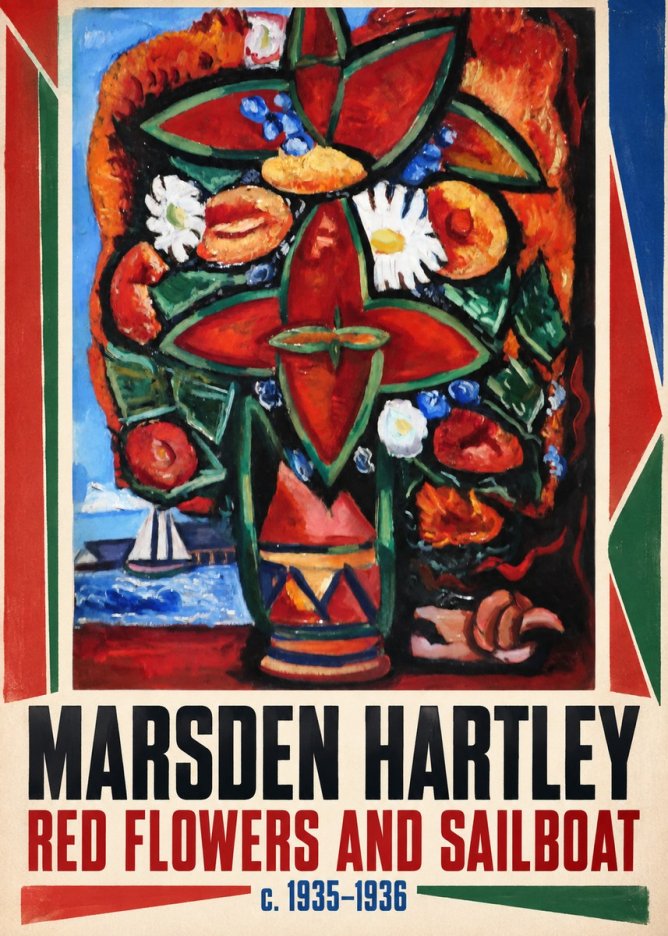 Marsden Hartley Red Flowers and Sailboat No1 - Póster