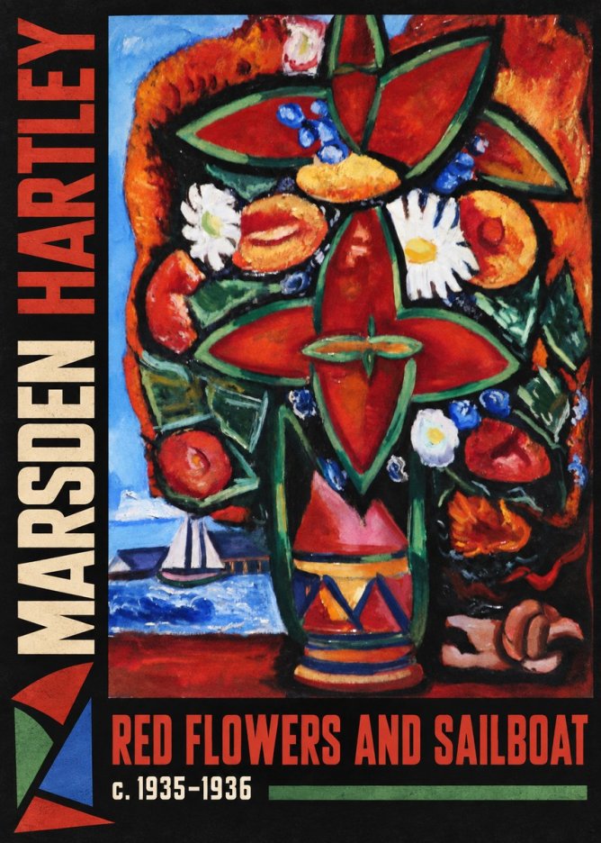 Marsden Hartley Red Flowers and Sailboat No3 - Póster
