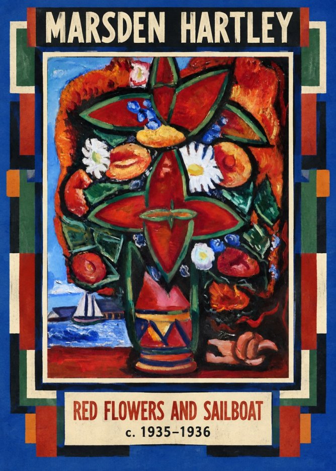 Marsden Hartley Red Flowers and Sailboat No4 - Póster