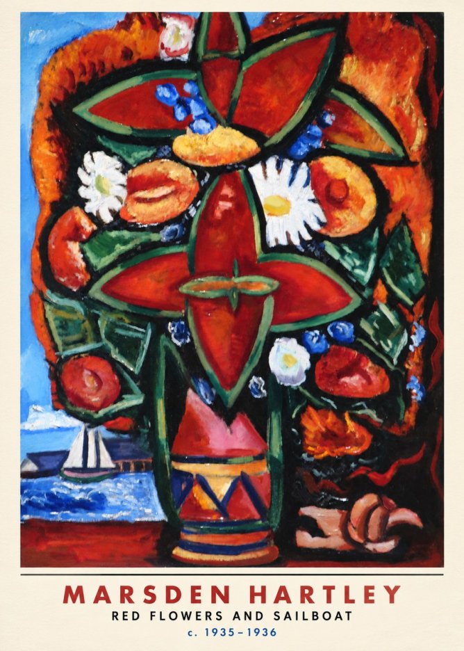 Marsden Hartley Red Flowers and Sailboat No6 - Póster
