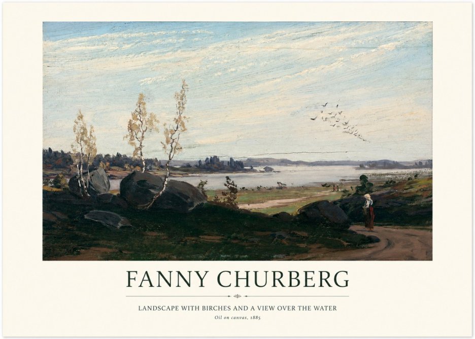 Fanny Churberg Landscape with Birches and a View over the Water No1 - Póster