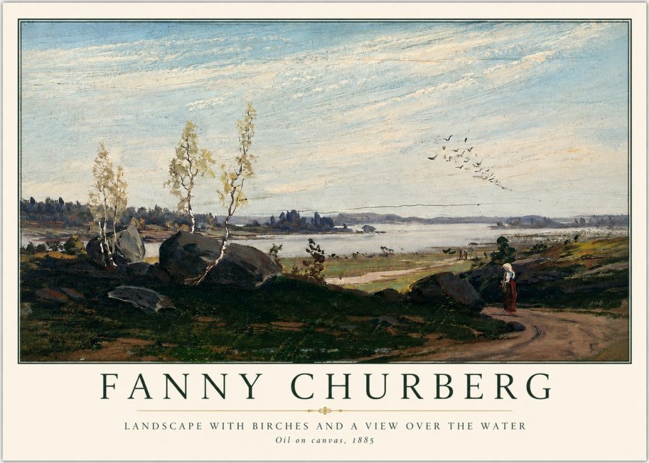 Fanny Churberg Landscape with Birches and a View over the Water No3 - Póster