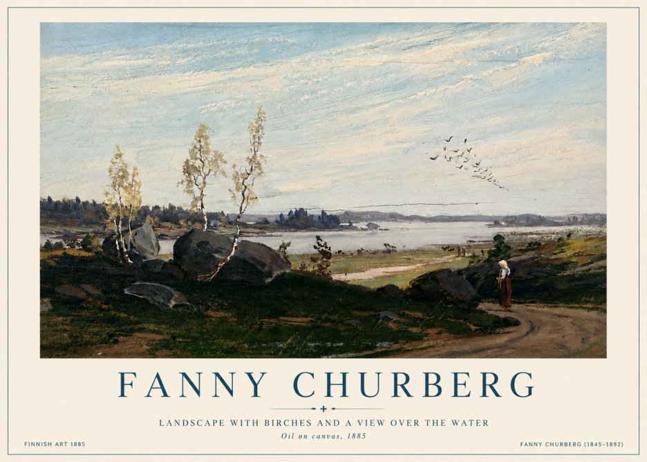 Fanny Churberg Landscape with Birches and a View over the Water No6 - Póster