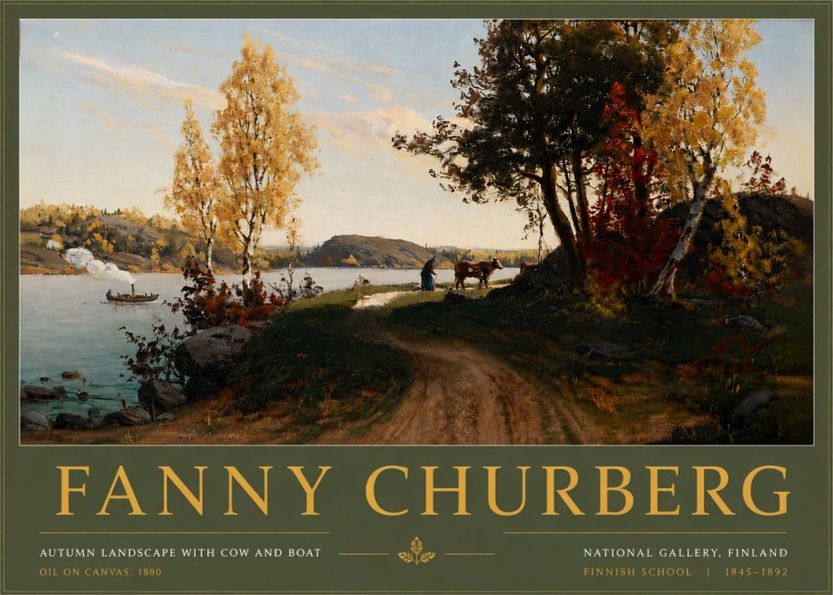 Fanny Churberg Autumn Landscape with Cow and Boat No6 - Póster