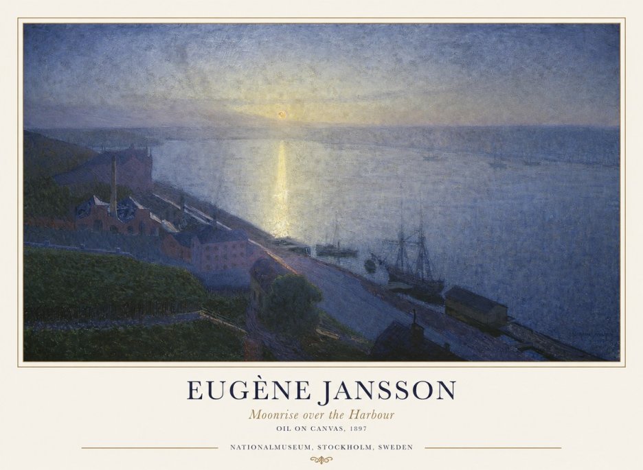 Eugène Jansson Moonrise over the Harbour No1 - Póster