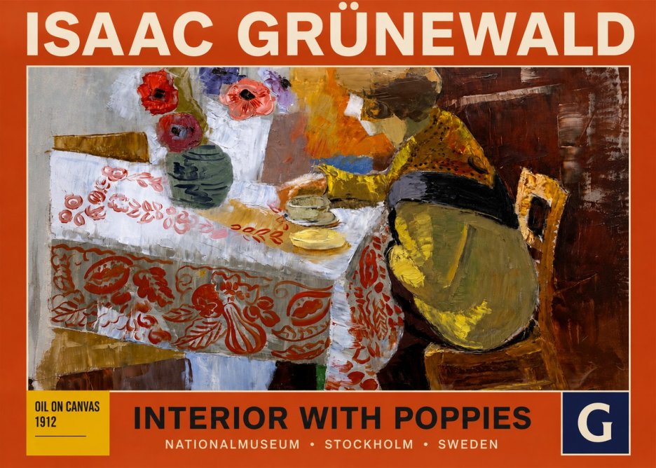 Isaac Grünewald Interior with Poppies No3 - Póster