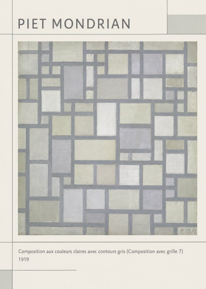 Piet Mondrian Composition Aux Couleurs Claires Avec Contours Gris (Composition Avec Grille 7) No1 - Póster