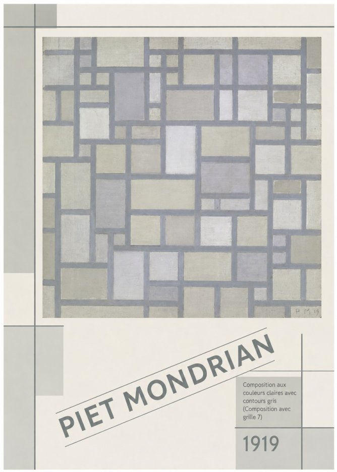 Piet Mondrian Composition Aux Couleurs Claires Avec Contours Gris (Composition Avec Grille 7) No5 - Póster