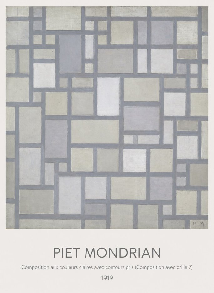 Piet Mondrian Composition Aux Couleurs Claires Avec Contours Gris (Composition Avec Grille 7) No6 - Póster