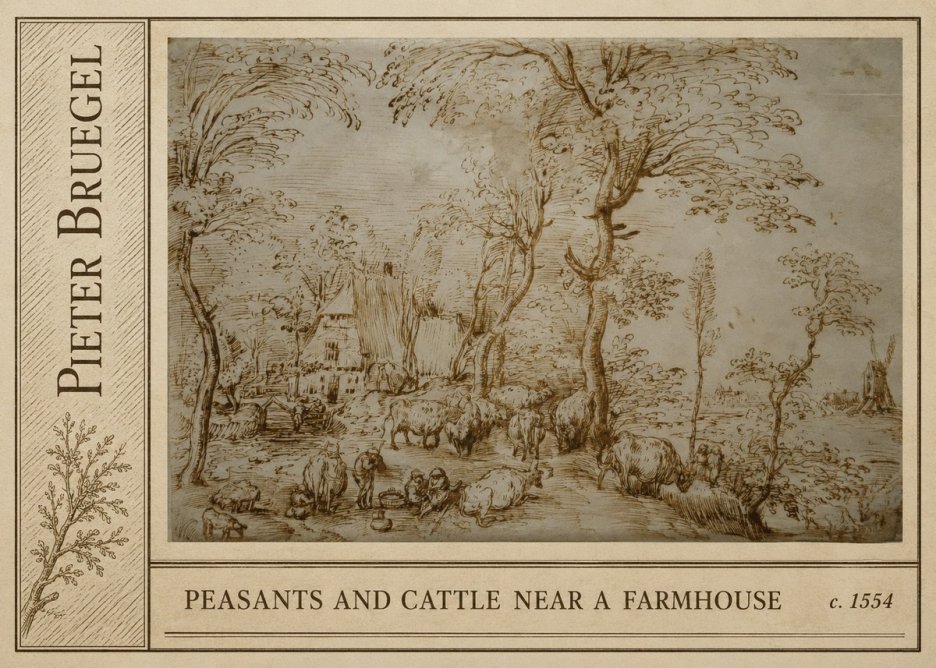 Pieter Bruegel Peasants and Cattle Near a Farmhouse No2 - Póster