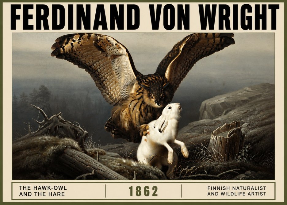 Ferdinand von Wright The Hawk-owl and the Hare No3 - Póster